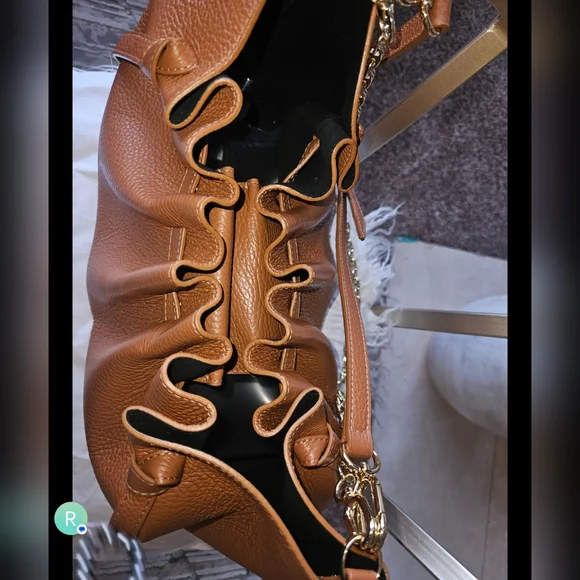 EuC YUZEFI Scallop Scallop BAG Pebble Grained Cinnamon With Tags - Picture 13 of 16